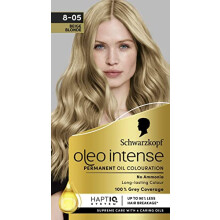 Oleo Intense Permanent Oil Colour 8-05 Beige Blonde Hair Dye, Perfect Grey Coverage, Conditioner with HaptIQ System, Long-Lasting Colour, Ammonia Free