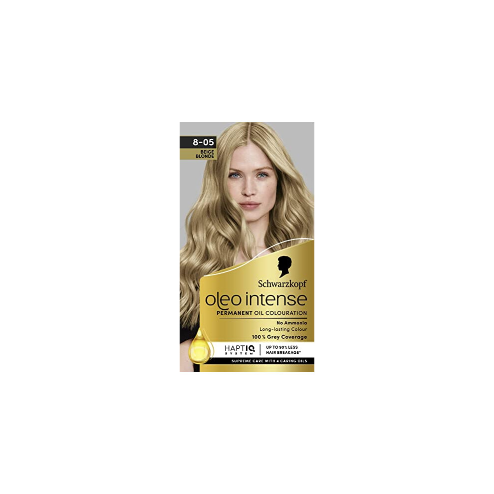 Oleo Intense Permanent Oil Colour 8-05 Beige Blonde Hair Dye, Perfect Grey Coverage, Conditioner with HaptIQ System, Long-Lasting Colour, Ammonia Free