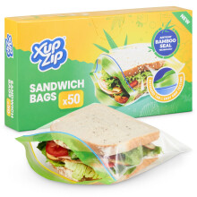 Sandwich Bags 19 x 17cm - 50-Pack Ziplock Bags with Airtight Bamboo Seals - Sturdy Plastic Bag for Sandwiches - Easy to Open Zip Lock Bags - BPA-Free