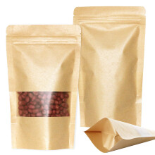 50pcs 12x20cm Kraft Stand Up Food Bags, Zip Lock Reusable Packing Pouches with Transparent Window and Tear Notch Thicken Heat Sealable, or Storing,