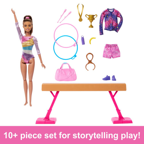 Barbie Κούκλα Barbie Γυμναστικής & Αξεσουάρ, Σετ με Κούκλα και C-Clip για Ανατροπές 1