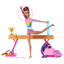 Barbie Gymnastics Doll & Accessories Playset avec brunette Fashion Doll C-CLIP pour retourner la combinaison d'echantillonnage de balance d'actio