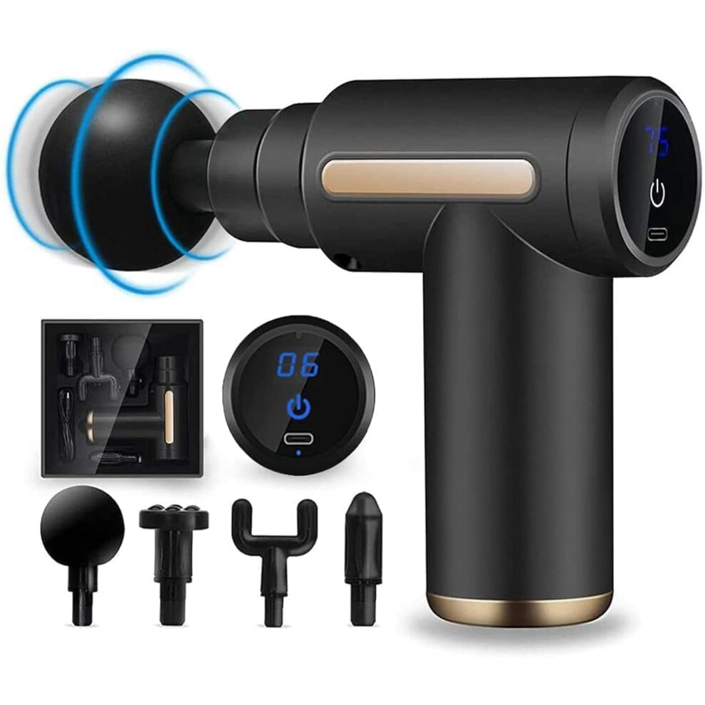 Mini Massage Gun, Massage Gun Deep Tissue,6 Speeds Percussion Muscle Massager with 4 Massage Heads 1800mAh Battery Type-C Charging Super Quiet Massage