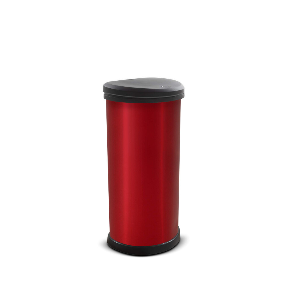 Metal Effect 70% Recycled Kitchen Accessories One Touch Deco Bin, Red, 40 Litre