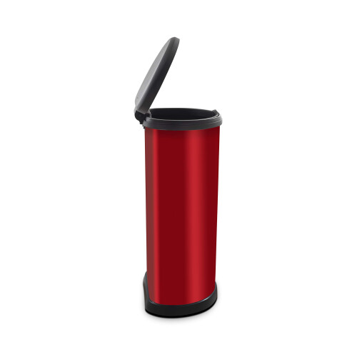 Curver Metal Effect 70% Recycled Kitchen Accessories One Touch Deco Bin, Red, 40 Litre 2