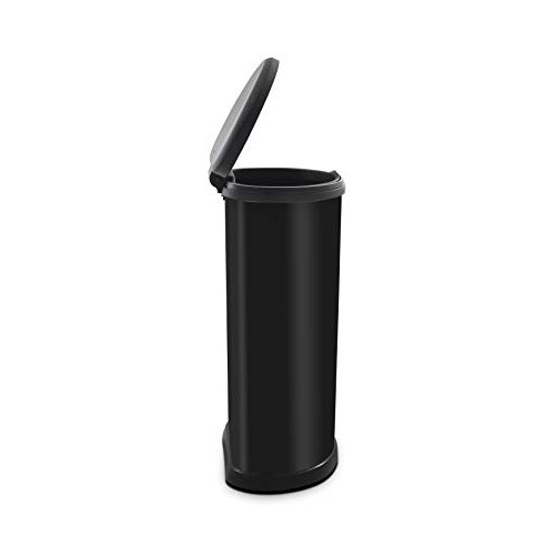 Curver Metal Effect 70% Recycled Kitchen One Touch Deco Bin, Black, 40 Litre 2