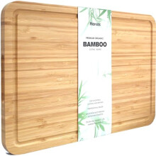 Premium Organic Bamboo Wooden Chopping Board by Harcas. Large Size Cutting Board 44cm x 30cm x 2cm. Best for Meat, Vegetables, Tapas and Cheese.