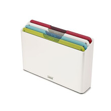 Folio Icon, 4-Piece Colour coded Chopping Board Set, Slimline Case for Organised Kitchen Storage - Regular, White