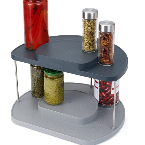 Joseph Joseph CupboardStore 2-tier Rotating Organiser for kitchen cupboard, space saving organisation for pantry, Grey 1