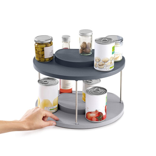 Joseph Joseph CupboardStore 2-tier Rotating Organiser for kitchen cupboard, space saving organisation for pantry, Grey 2