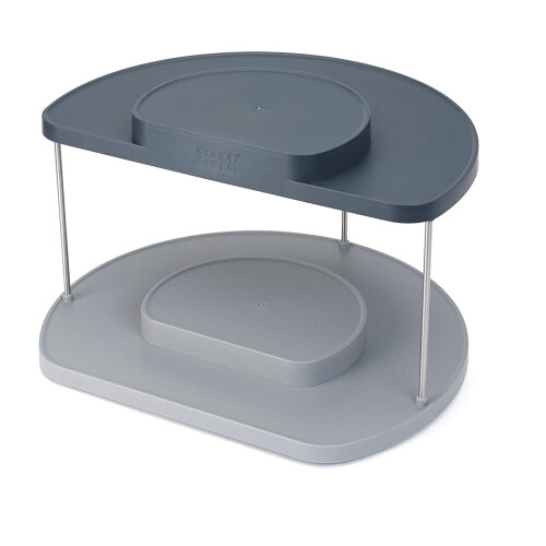 Joseph Joseph CupboardStore 2-tier Rotating Organiser for kitchen cupboard, space saving organisation for pantry, Grey