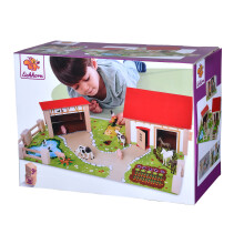 - Farm with accessories, play plate with 2 buildings, figures, animals and fences, 20 pieces, 36 x 51 cm, made of beech wood, from 3 years