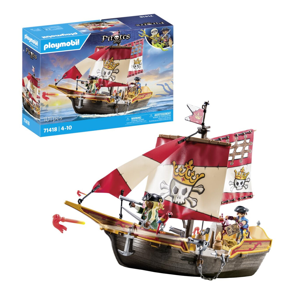 Playmobil 71418 Pirates: Pirate Vessel, Exciting Adventures On The High Seas, Complete With Extensive Accessories, Fun Imaginative Role-Play, Playsets Suitable
