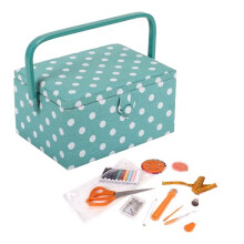 Filled Sewing Box - Craft & Hobby Storage, Sewing Basket with 94 Piece Sewing Kit Included, Medium, Spotty Duck Egg, 18.5 x 25.5 x 14.5cm