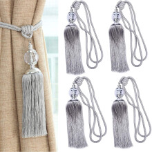 4 Pcs Silver Tassel Curtain Tiebacks - Braided Rope Holdbacks with Crystal Ball, 64.7 cm, Decorative for Living Room & Bedroom