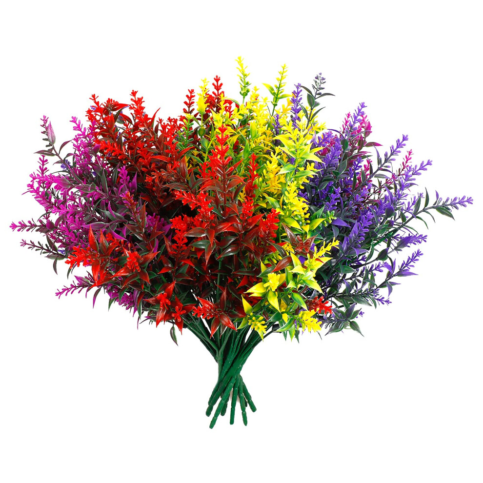 12 Bundles Outdoor Artificial Flowers UV Resistant Fake Boxwood Plants, Faux Plastic Greenery for Indoor Outside Hanging Plants Garden Porch Window