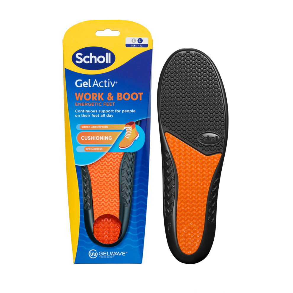 GelActiv Work & Boot Insoles for Men, All Day Comfort at Work, Shock Absorption and Comfort Cushioning with GelWave Technology, UK Size 7-12