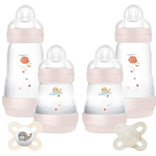 Feed and Soothe Set, Anti-Colic Newborn Bottle Set Complete with Baby Soothers, Suitable from 0+ Months, Ideal Baby Gift Set For New Parents, Pink