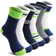 Kids Boys Socks Athletic Sport Crew Breathable Cotton Trainer Basketball Running Gift Socks 6 Pairs Stocking Fillers((Green White,9-15Y)