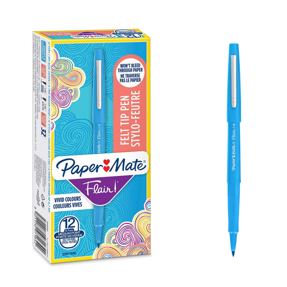 Flair Felt Tip Pens | Medium Point (0.7mm) | Sky Blue | 12 Count