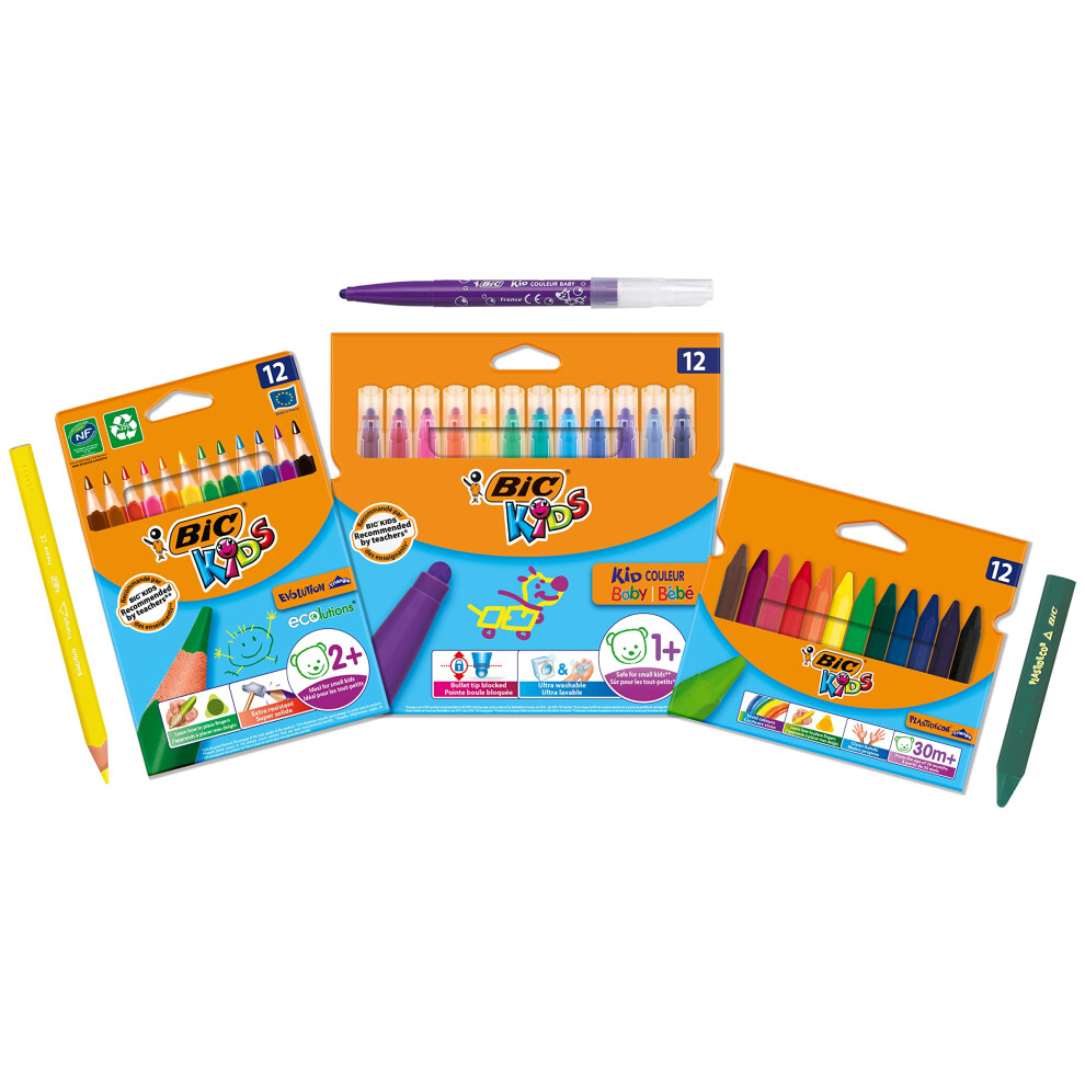 Kids Colouring Kit for Children Under 5 with Evolution ECOlutions Triangle Colouring Pencils, Kid Baby-Coloured Pens and Plastidecor Triangle, Pack of