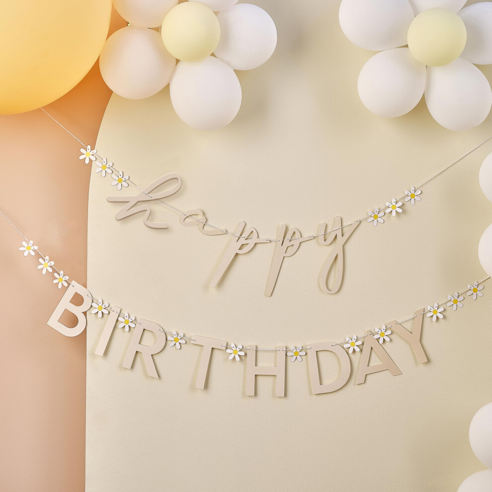 Daisy Flowers 'Happy Birthday' Letter Banner Bunting Garland Hanging Decoration 1.5m, Pastel