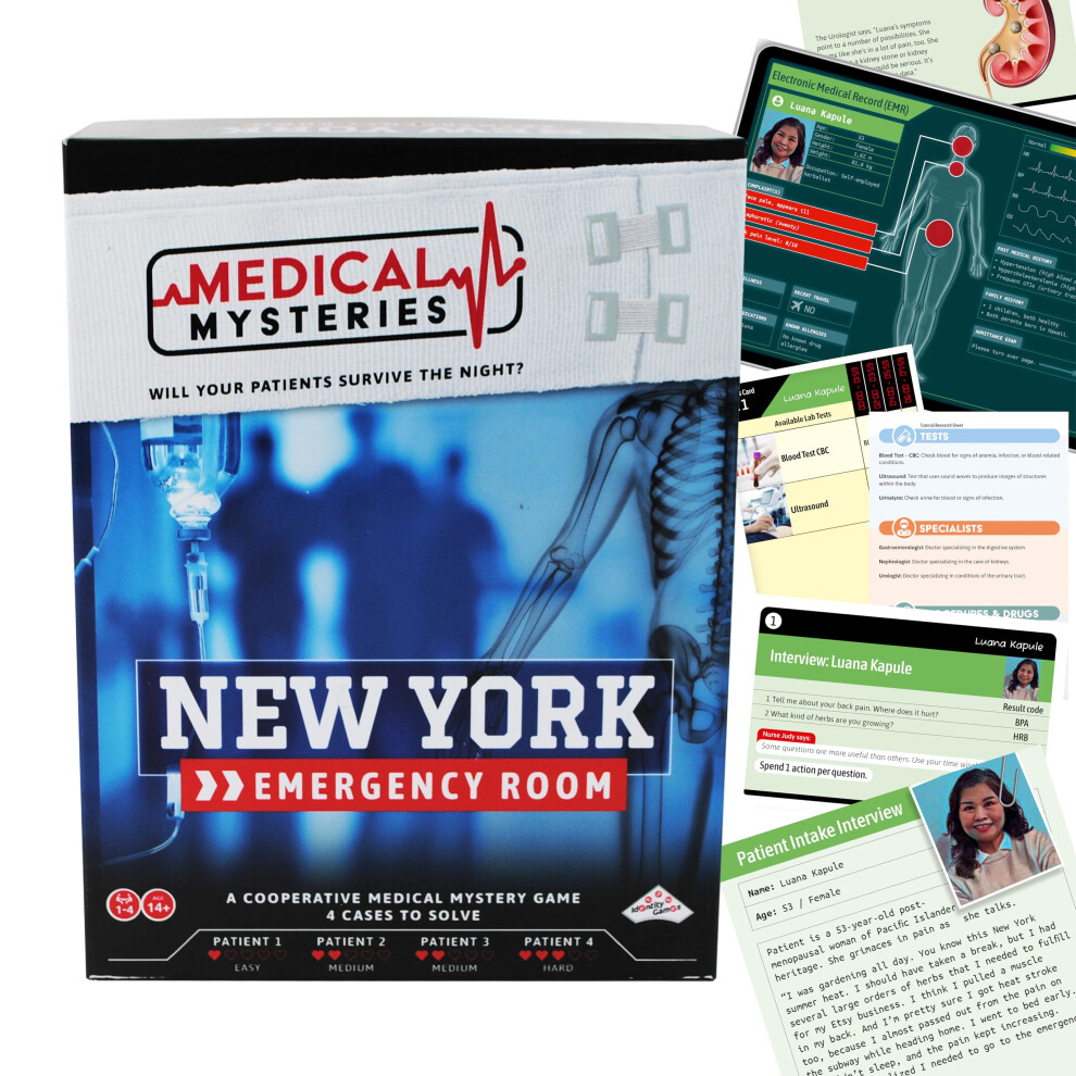 Medical Mysteries Board Game-Cooperative Medical Mystery Game with 4 Cases to Solve - Choose Your Own Adventure Hospital Detective Game for 14+ Years