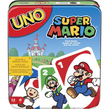 Mattel Games UNO Super Mario, Gioco di Carte a Tema Videogame in Lata da Collezione con Regola Speciale