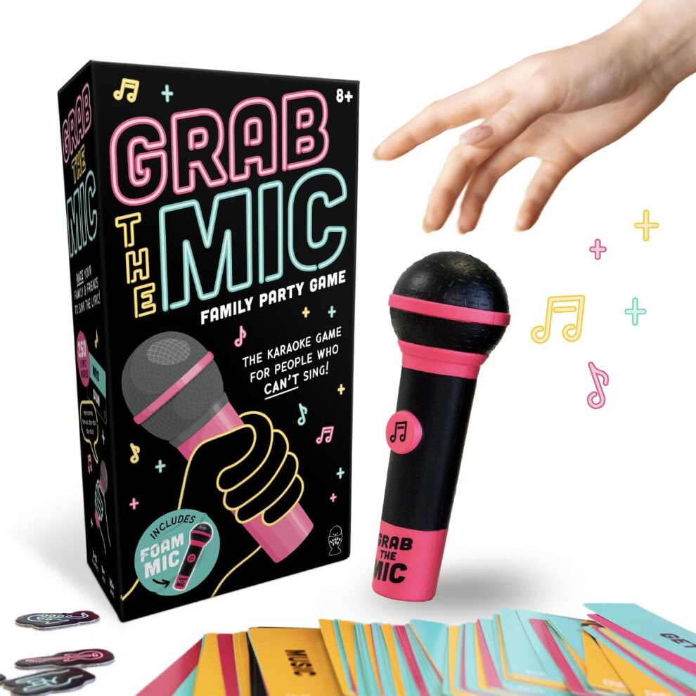 Exciting Grab The Mic - The Family Karaoke Game 8+ Year Olds, 2-10 Players - Board Game For Bad Singers - 250 Lyric Cards for Fun Hilarious Games