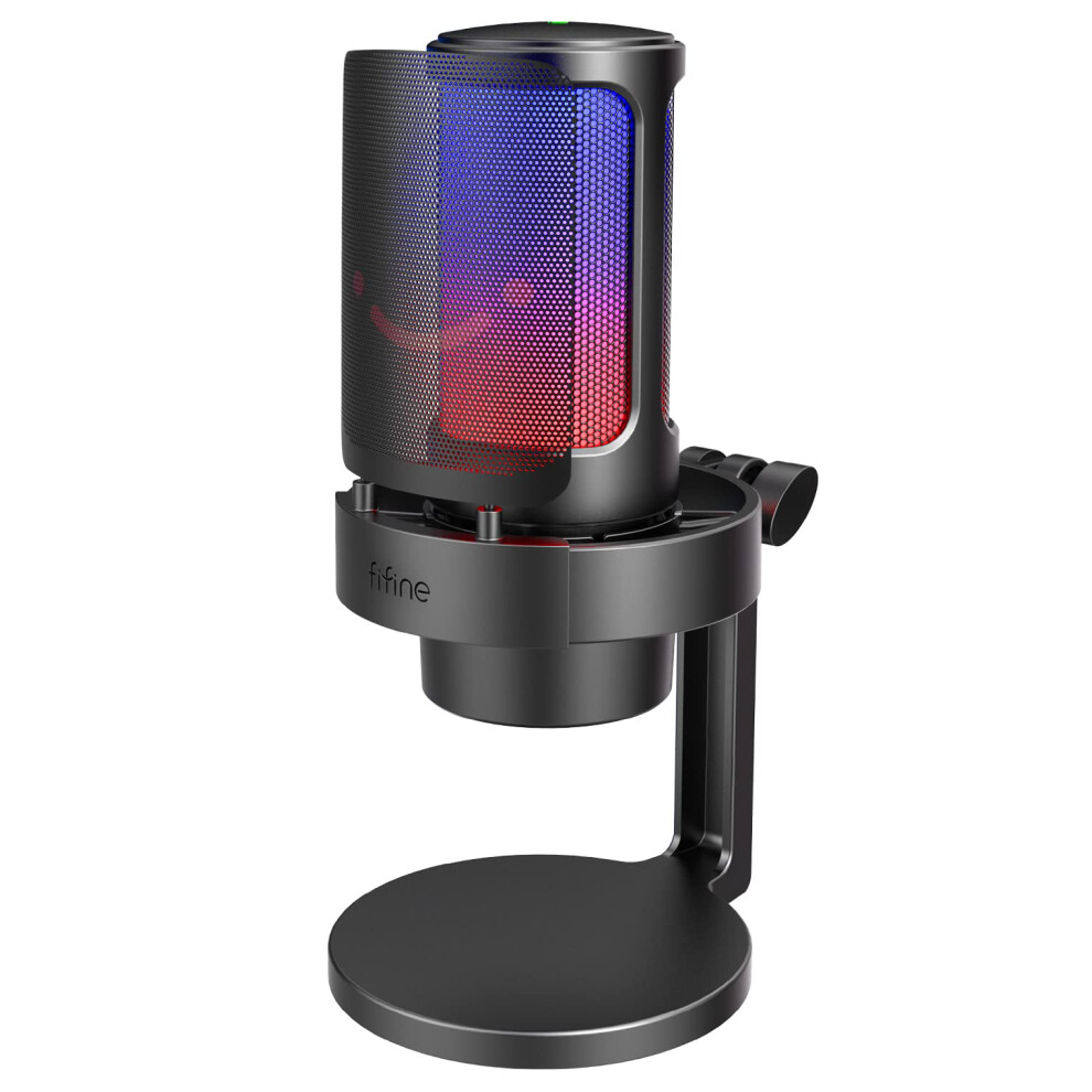 Fifine Gaming Streaming Microphone, Usb Pc Desktop Mic With Controllable Rgb, Mute Tap, Monitoring Headphone Jack, Gain Knob On Mac/Ps4/Ps5, Computer