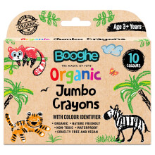 Kids Jumbo Crayons - Made With Organic Ingredients and Food Grade Colors - Nature Friendly, Non Toxic, Waterproof, Pack of 10, Age 3 + Years