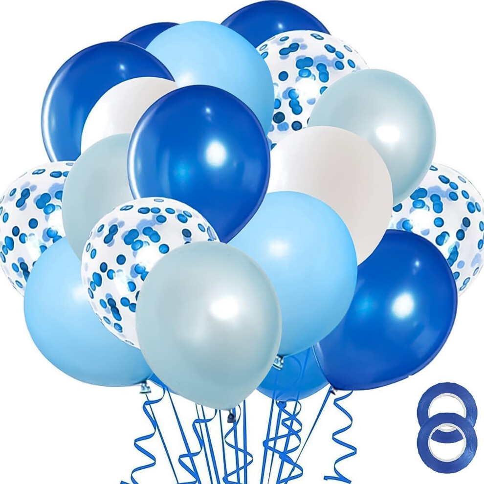 Blue Balloons Pack of 50 Pcs 12 Inches Party Balloons, Blue, Pearl Blue, Pastel Blue, White and Blue Confetti Balloons for Birthday, Wedding,