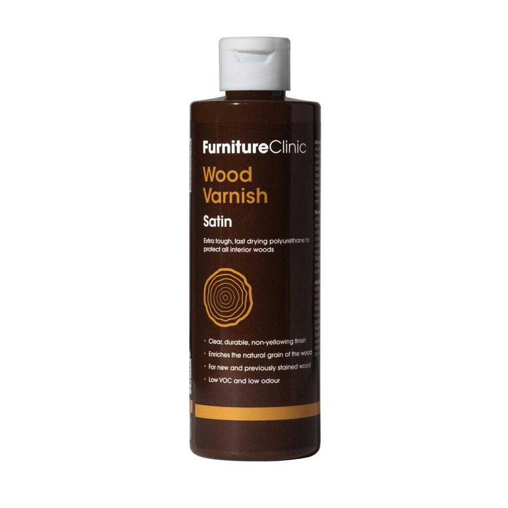 Furniture Clinic Extra Tough Interior Wood Varnish (250Ml, Satin) - Quick Drying, Water-Based Wood Varnish To Protect All Hard & Soft Wood Furniture, Doors & More