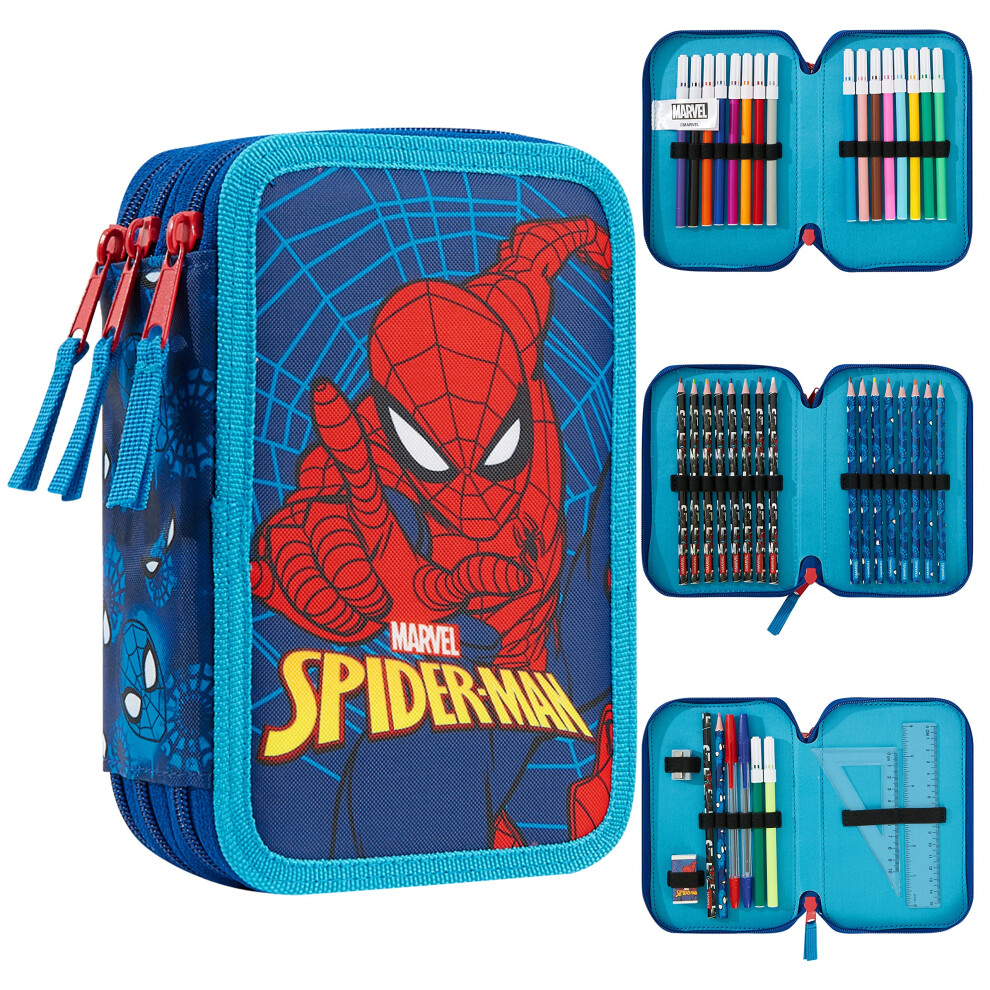 Pencil Case with Stationery Included School Supplies Filled Large Pencil Case Multiple Compartments Colouring Pencils Pens Boys Stationery Set Gifts