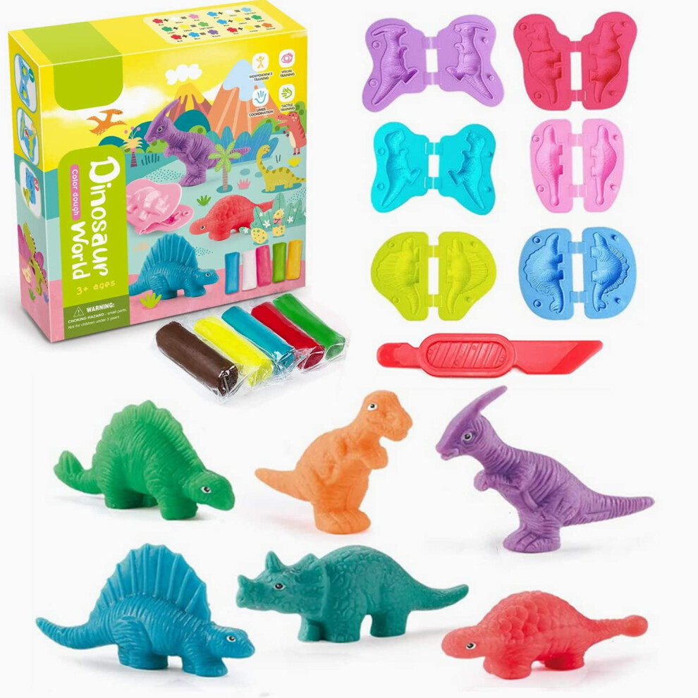 Playdough Sets for Kids 2 3 Years, Modelling Clay for Kids, Air Dry Clay with 6 Dinosaur Mold, Polymer Clay Set, Play Dough Dinosaur Toys Arts and