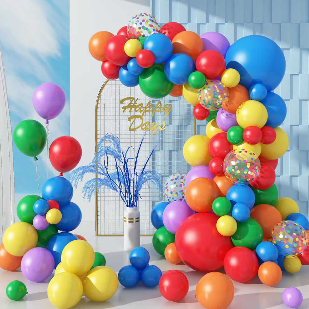 Rainbow Balloon Arch104PCS Rainbow Balloon Garland Kit With 18/12/10/5 Inch Assorted Colors Latex Balloons Colorful Confetti Balloon for Kids Birthday