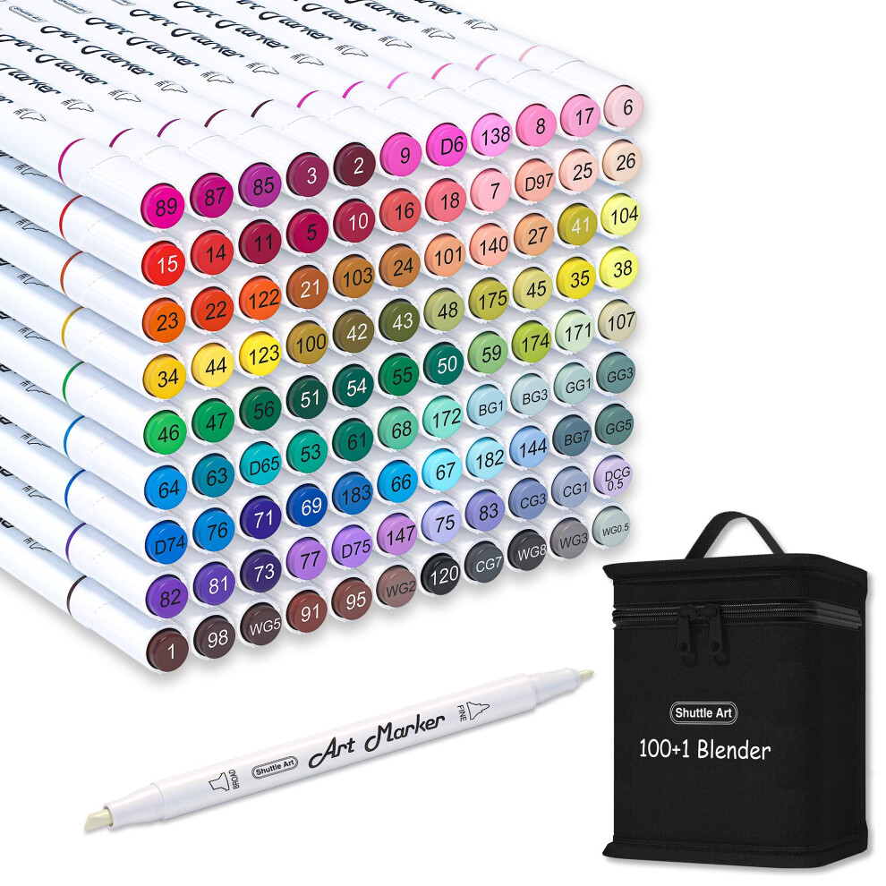100 Colours Alcohol Markers, Dual Tip Art Markers Plus 1 Blender Art Pens for Drawing, Sketching Highlighting, Marker Pens with Carrying Case for