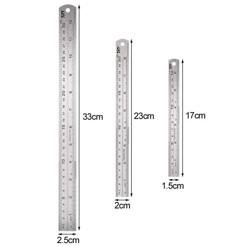 33cm Ruler 3 Packs Stainless Steel Ruler, Metal Measuring and Cutting Ruler Office ...