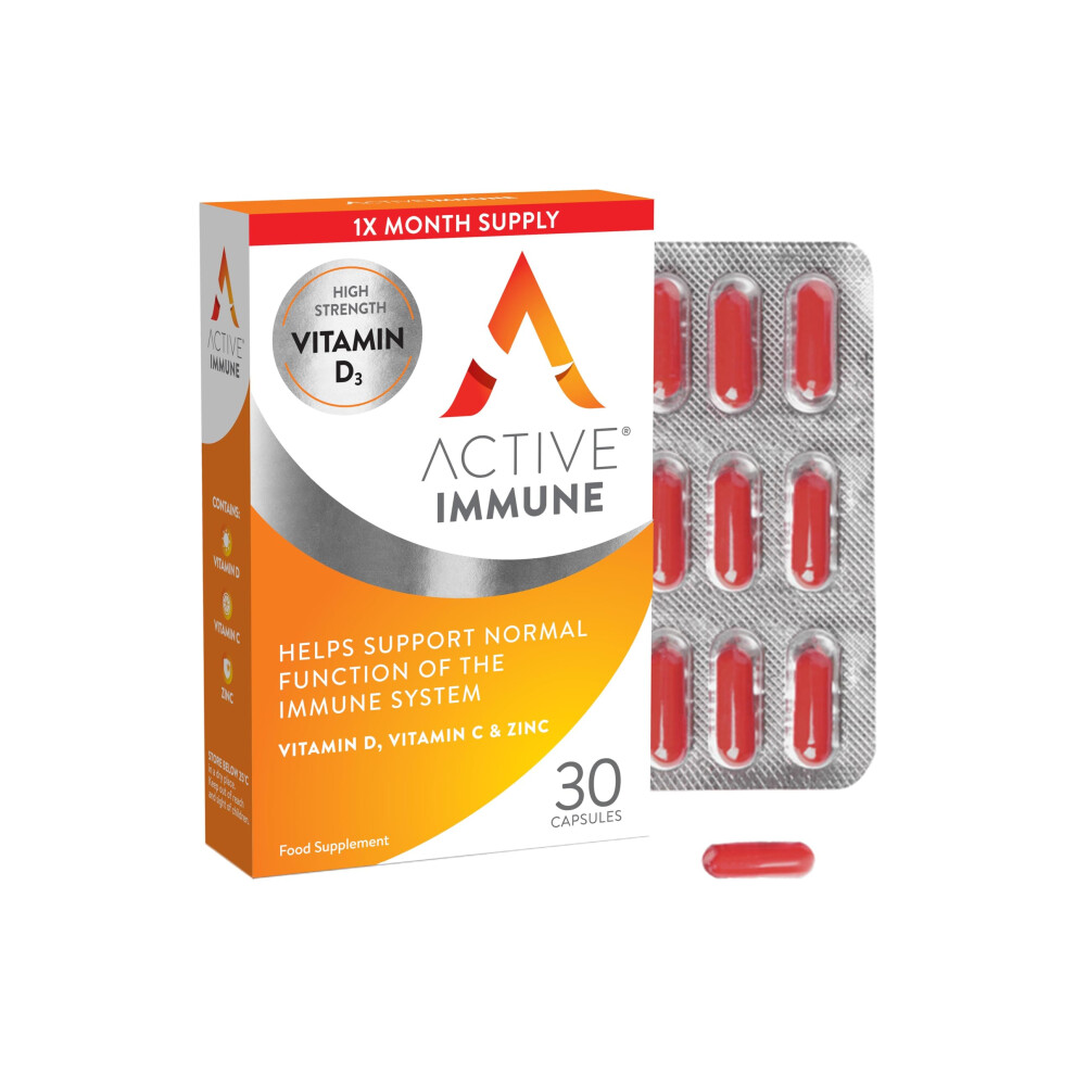 Solvotrin Active Immune | Vitamin D 2000Iu | Vegan Formula | Vitamin D3 | Vitamin C & Zinc | 30 Capsules
