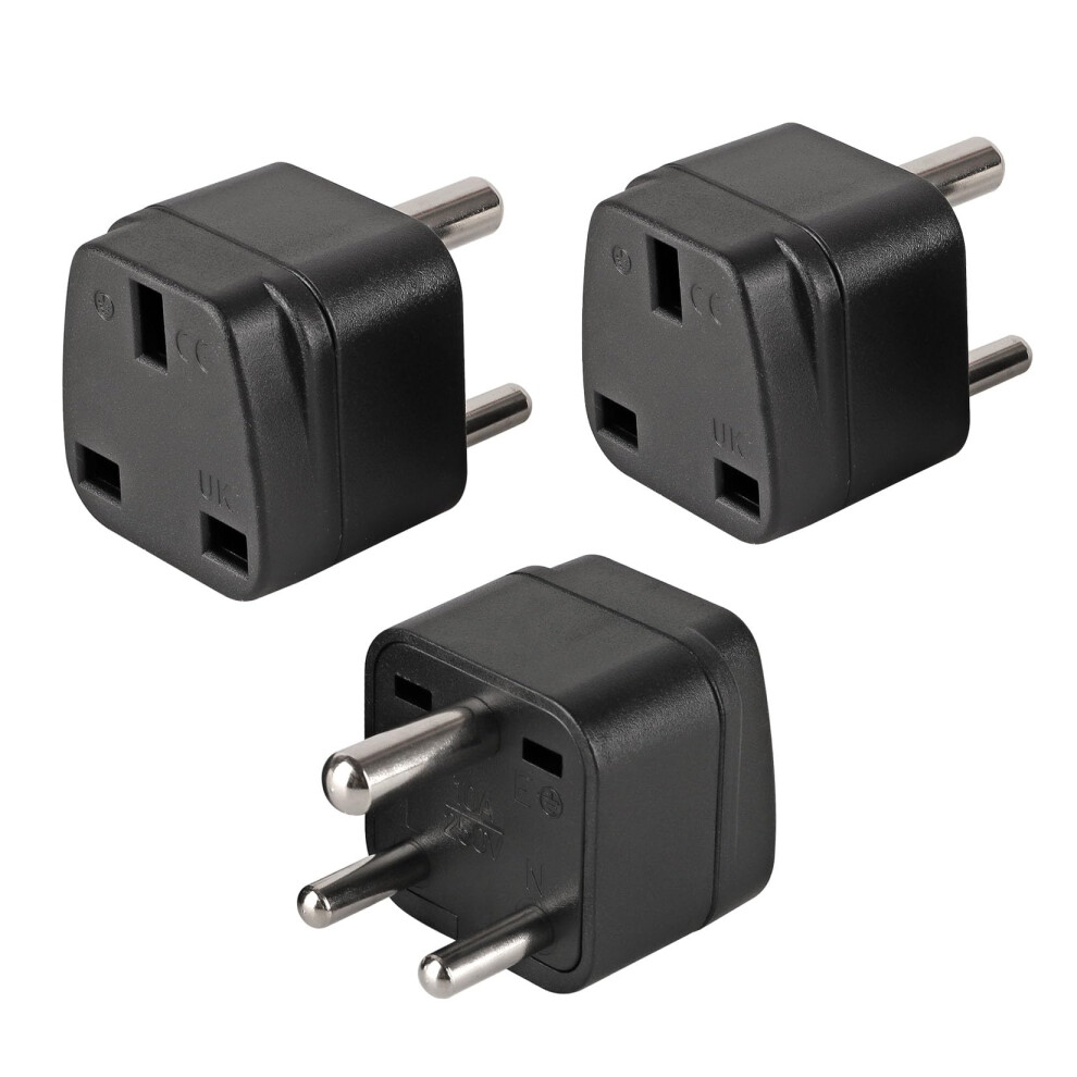 3-Pack UK To India Plug Adapters India Power Converter Grounded Universal Travel Adapter 3 Pin India International Type D Plug (Black)