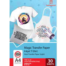 Premium Iron on Transfer Paper t-Shirt Printing for Light Fabrics, A4 30 Sheets, Printable Vinyl Iron on Transfers for Clothes, Best Heat Transfer