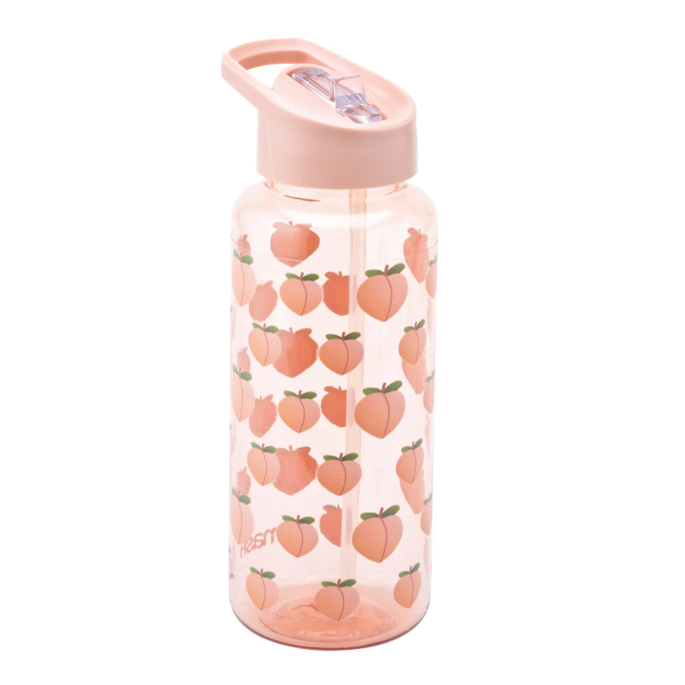 1 Litre Drink Bottle with flip top lid and straw - Peach design