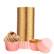 100 Pcs Cupcake Cases, Cake Muffin Liners, Greaseproof Foil Baking Cups Paper Wrappers, Foil Metallic Cupcake Paper Cups Household Oven Birthday
