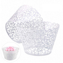 Pearl Lace Filigree Wedding Cupcake Wrapper Baking Cake Cups Wraps Party Decoration Laser Cut (White)