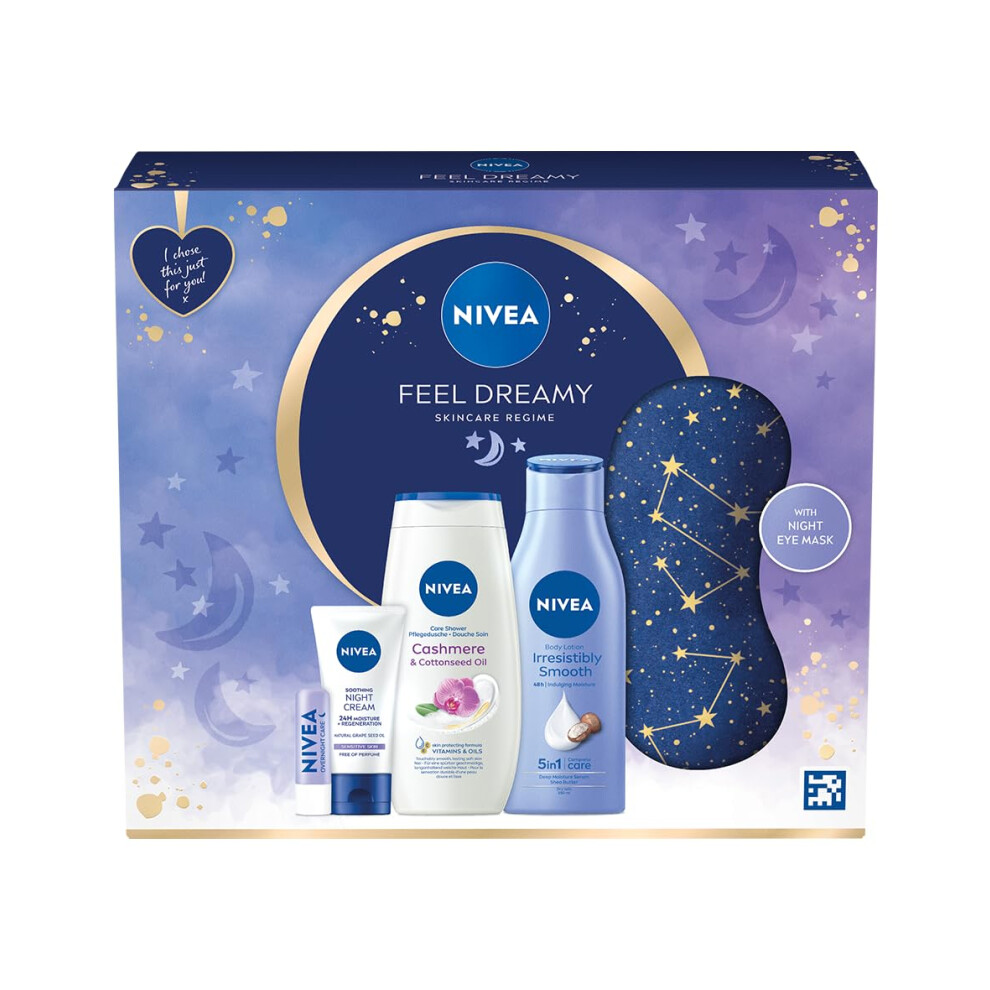 Feel Dreamy Skincare Regime Gift Set, Women's Gift Set Includes Shower Cream, Body Lotion, Night Cream, Lip Balm, and Eye Mask, Beauty Products