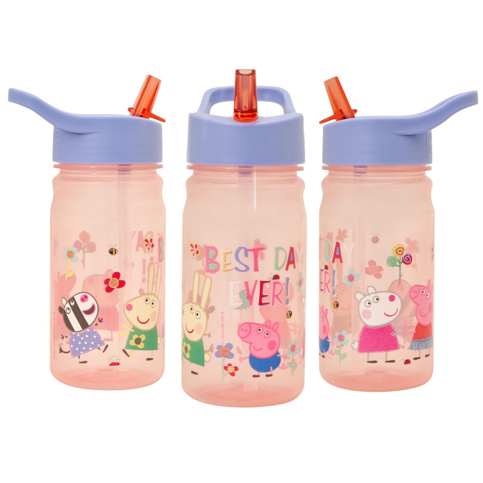 Nostalgia Water Bottle with Flip up Straw, 400ml, Pink