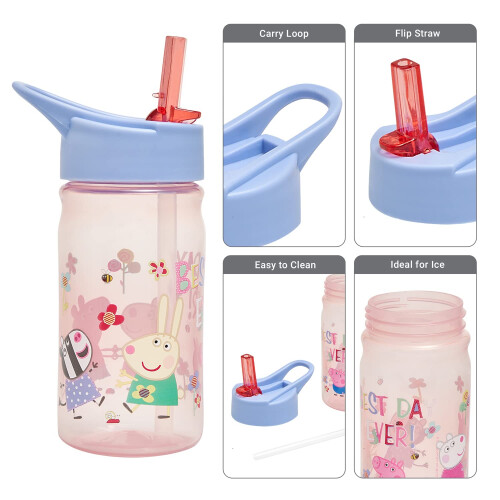 Peppa Pig Nostalgia Water Bottle with Flip up Straw, 400ml, Pink 1