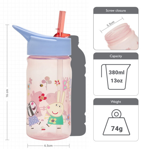 Peppa Pig Nostalgia Water Bottle with Flip up Straw, 400ml, Pink 2