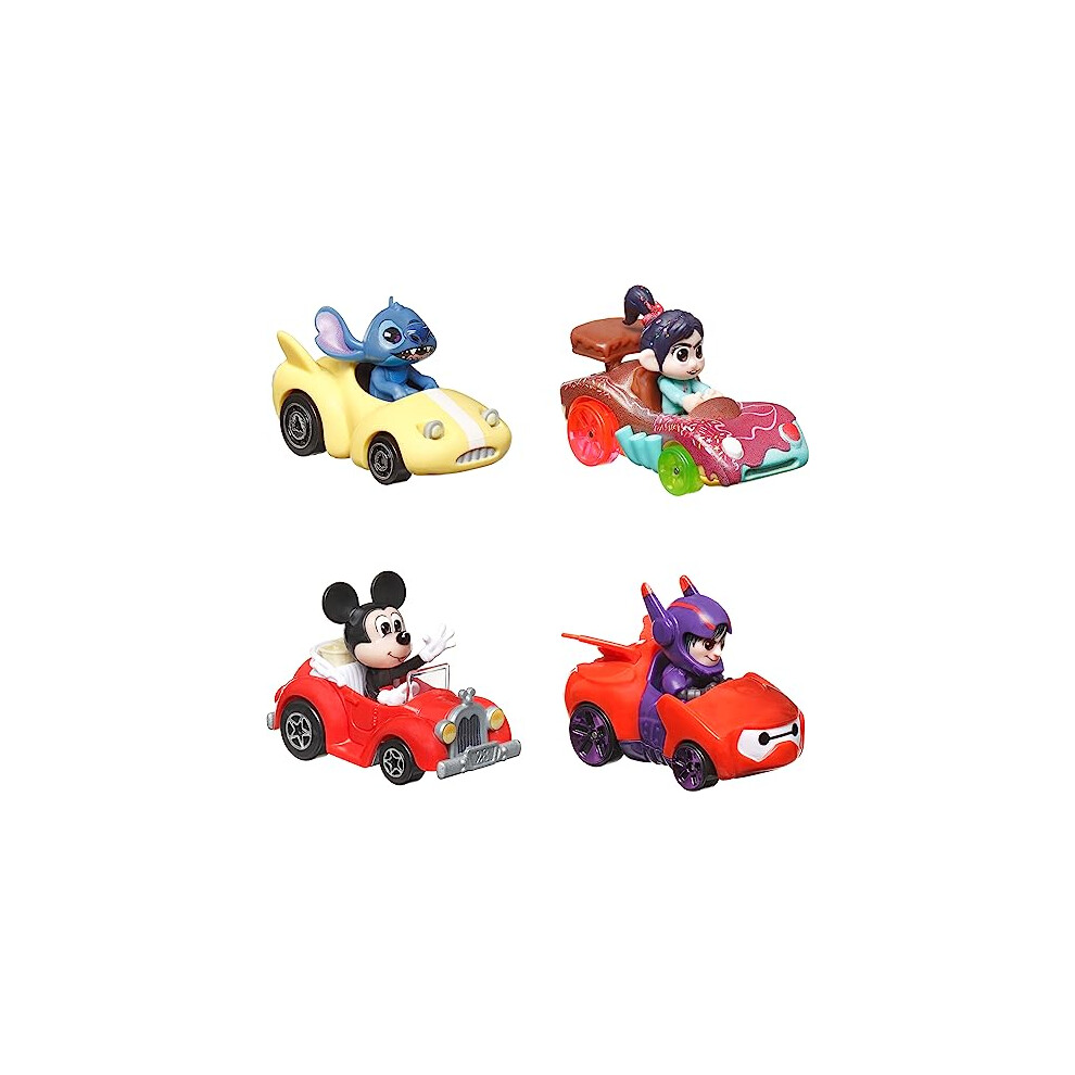 RacerVerse, Set of 4 Die-Cast Disney Toy Cars Optimized for Hot Wheels Track with Popular Disney Characters as Drivers, HKD31