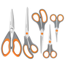 Scissors, Kitchen Scissors with Sharp Stainless Steel Blades and Soft Handles, Multifunctional Scissors Set, 5PCs, Orange/Grey